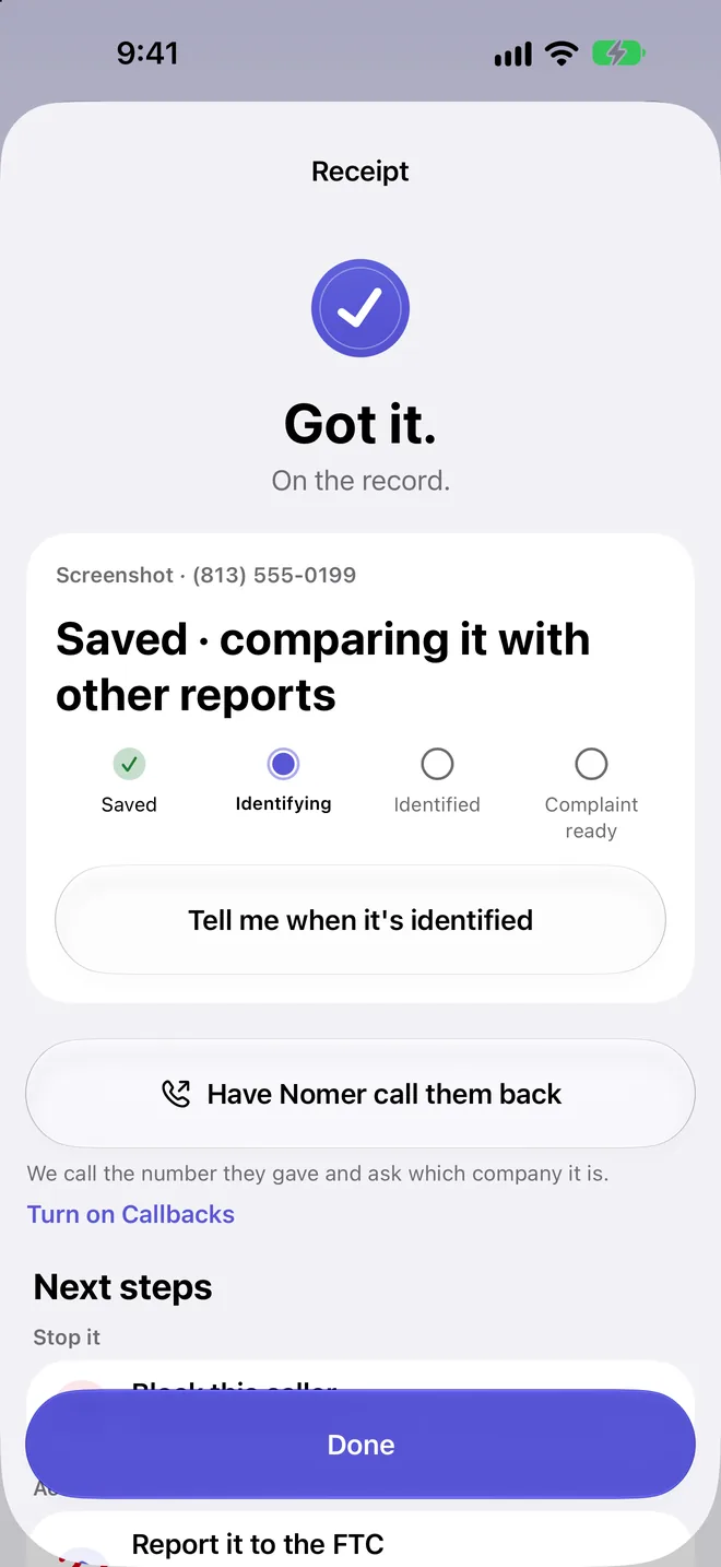 A Nomer receipt: Got it, saved and comparing it with other reports