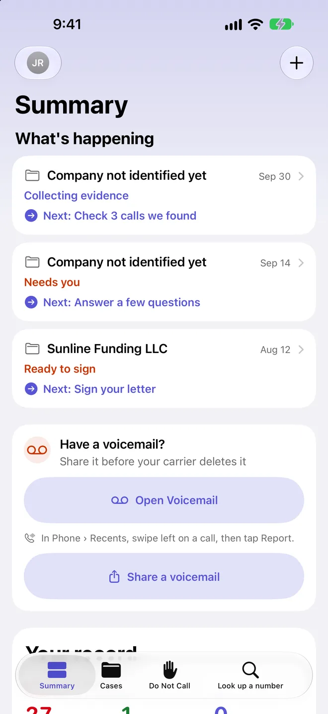 Nomer's Summary screen: what's happening with each report